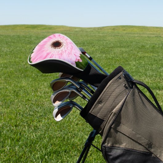 Licht roze Gerbera Daisy Floral gepersonaliseerd Golfheadcover (Insitu)