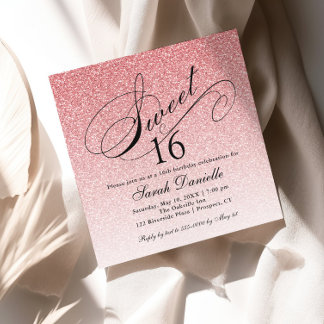 Licht roze glam glitter zoet 16 vierkant kaart