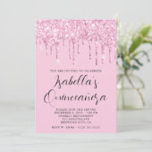 Licht roze Glitter Drips Quinceañera Kaart (Staand voorkant)