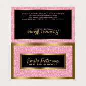Licht roze glitter en goud Lijst Visitekaartje (Buitenkant ongevouwen)