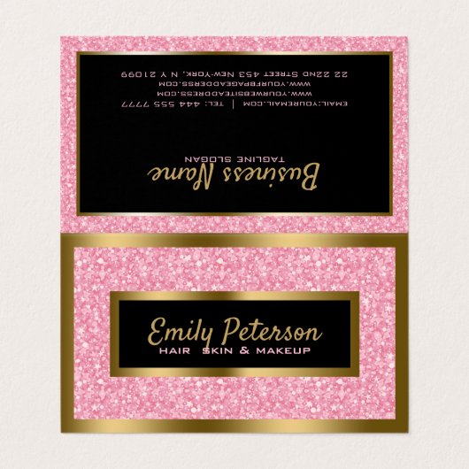 Licht roze glitter en goud Lijst Visitekaartje (Buitenkant ongevouwen)