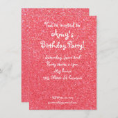 Licht roze glitter verjaardagsuitnodiging kaart (Voorkant / Achterkant)