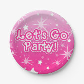 Licht & Roze Glittersterren Laten we Feesten Papieren Bordje (Voorkant)