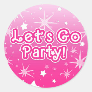 Licht & Roze Glittersterren Laten we Feestvieren Ronde Sticker