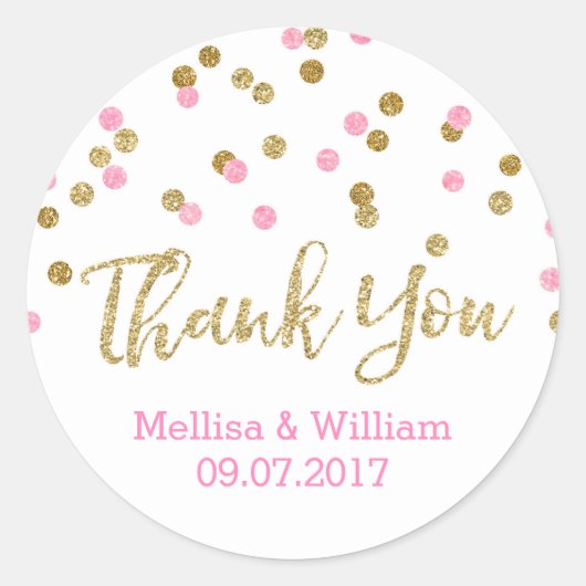 Licht roze goud Confetti bruiloft gunst Labels (Voorkant)