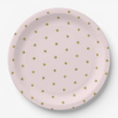 Licht roze goud glitter polka dot patroon papieren bordje (Voorkant)