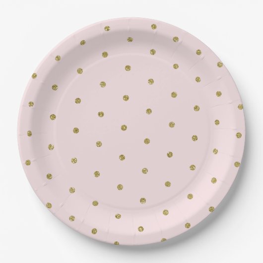 Licht roze goud glitter polka dot patroon papieren bordje (Voorkant)
