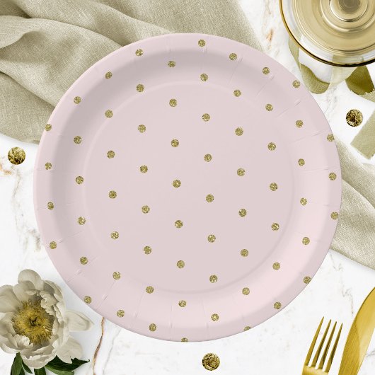 Licht roze goud glitter polka dot patroon papieren bordje