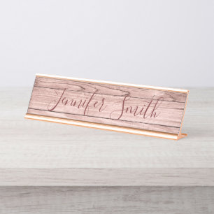 Licht Roze Goud Rustieke Hout Foto Bureau Naambordje