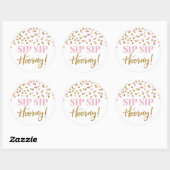 Licht roze gouden Confetti slok sip Hooray Ronde Sticker (Vel)
