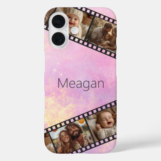 Licht Roze & Gouden Film Strip Foto Case-Mate iPhone Case (Achterkant)