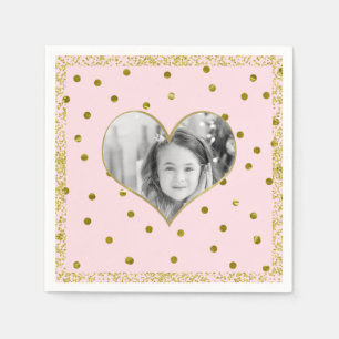 Licht Roze Gouden Glitter Hart Foto Persoonlijk Servet
