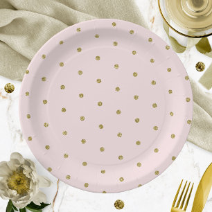 Licht Roze Gouden Glitter Stippenpatroon Papieren Bordje