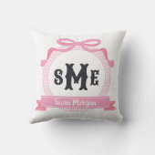 Licht Roze Griekse Sleutel Strik Monogram Kussen (Achterkant)