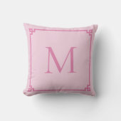 Licht Roze Griekse Sleutelrand Monogram Kussen (Voorkant)
