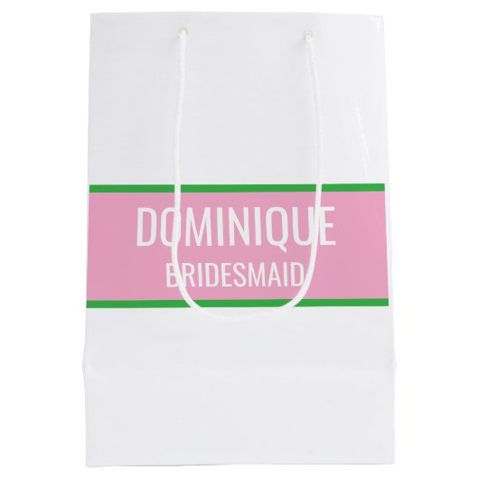Licht Roze + Groen Monogram Bruidsmeisje Medium Cadeauzakje (Achterkant)
