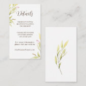 Licht roze groene bloemen laat eenvoudig ontwerp informatiekaartje (Voorkant / Achterkant)