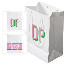 Licht Roze + Groene Monogram Bruidsmeisje Medium Cadeauzakje