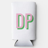 Licht Roze + Groene Monogram Bruidsmeisje Seltzer Blikjeskoeler (Voorkant)