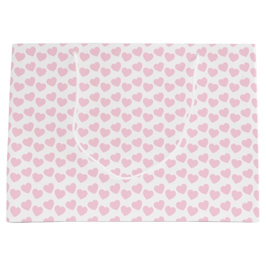Licht roze hartpatroon op witte grote tas groot cadeauzakje (Voorkant)