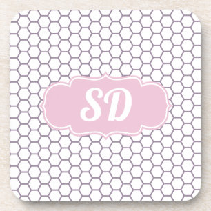 Licht Roze Honingraat Custom Monogram Bier Onderzetter