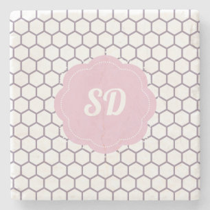 Licht Roze Honingraat Custom Monogram Stenen Onderzetter
