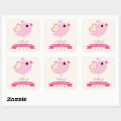Licht roze liefde vogel Baby shower Vierkante Sticker (Vel)