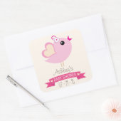 Licht roze liefde vogel Baby shower Vierkante Sticker (Envelop)
