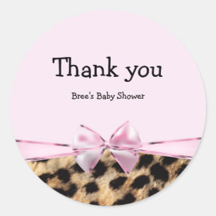 Licht Roze & Luipaardprint Strik Chic Dierenprint Ronde Sticker