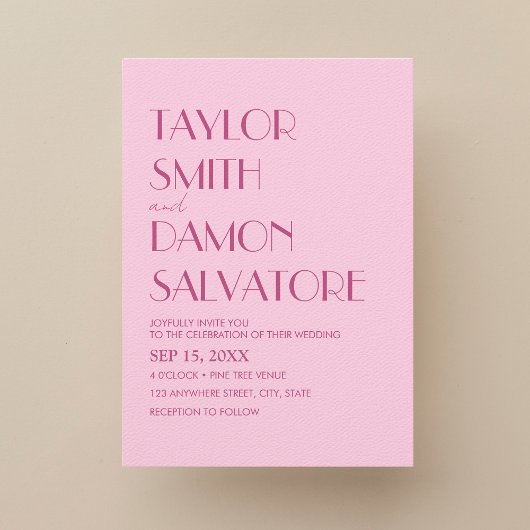 Licht roze magenta vet retro unieke bruiloft kaart