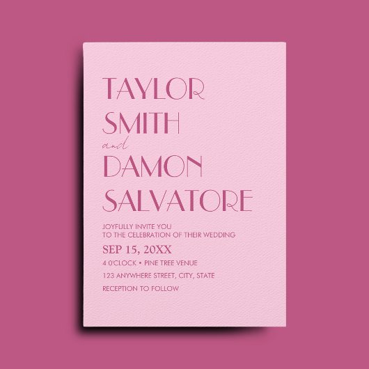 Licht roze magenta vet retro unieke bruiloft kaart