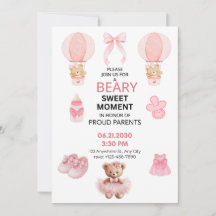 LICHT ROZE Meisje Teddibeer baby shower 5x7 vlak