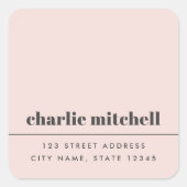 Licht roze moderne, minimalistische terugkeeradres vierkante sticker (Voorkant)