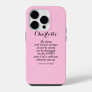 Licht Roze Moed Bijbeltekst Aangepaste Naam Eenvou iPhone 14 Plus Hoesje