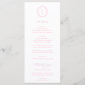  Licht Roze Monogram Crest Bloemen Huwelijk Menu (Voorkant)