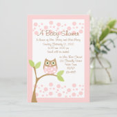 Licht roze Owl Baby shower Uitnodiging (Staand voorkant)
