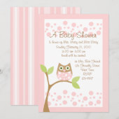 Licht roze Owl Baby shower Uitnodiging (Voorkant / Achterkant)
