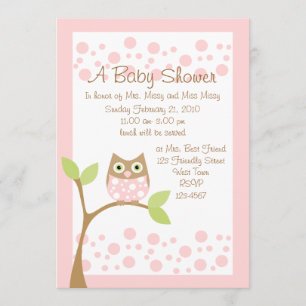 Licht roze Owl Baby shower Uitnodiging