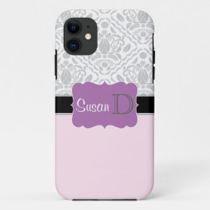 Licht Roze Paarse monogrammed damask iPhone 5 hoes