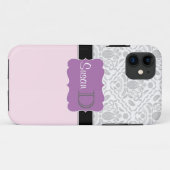 Licht Roze Paarse monogrammed damask iPhone 5 hoes (Achterkant (horizontaal))