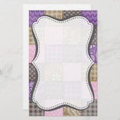 Licht roze, Paarse, & Taupe gewatteerde blik Briefpapier (Voorkant / Achterkant)