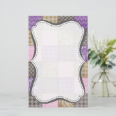 Licht roze, Paarse, & Taupe gewatteerde blik Briefpapier (Staand voorkant)