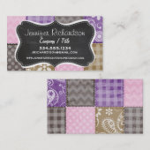 Licht roze, Paarse, & Taupe gewatteerde blik Visitekaartje (Voorkant / Achterkant)