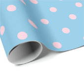Licht roze pooldot op blauwe grote ruimte cadeaupapier (Rol Hoek)