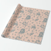 Licht roze  Retro Floral Patroon Cadeaupapier (Uitgerold)