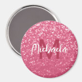 Licht roze rode roos nepschittering glitters Monog Magneet (Voorkant / Achterkant)