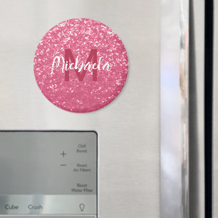 Licht roze rode roos nepschittering glitters Monog Magneet
