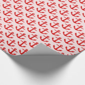 Licht roze rood anker patroon cadeaupapier (Hoek)
