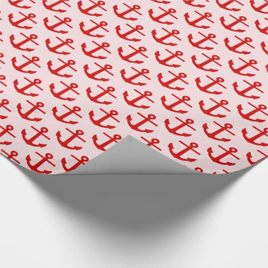 Licht roze rood anker patroon cadeaupapier (Hoek)