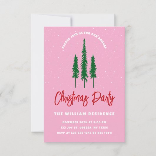 Licht Roze Rood & Groen Kerstfeest Uitnodiging (Voorkant)